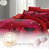 MONOHOME Sevgililer Günü Çift Kişilik Nevresim Takımı %100 Pamuk Saten Kırmızı Aşkına