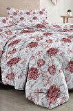 Çift Kişilik Nevresim Takımı Özel Dokuma Pamuk Saten Tuval Koleksiyonu Shadow Flowers Red