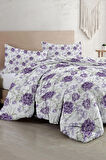 Çift Kişilik Nevresim Takımı Özel Dokuma Pamuk Saten Tuval Koleksiyonu Shadow Flowers Lilac