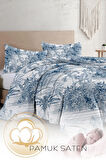 Çift Kişilik Nevresim Takımı Özel Dokuma Pamuk Saten Tuval Koleksiyonu Tropical Island Indigo