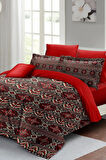 Çift Kişilik Nevresim Takımı Özel Dokuma Pamuk Saten Red Old Design