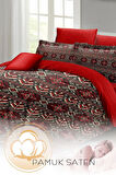 Çift Kişilik Nevresim Takımı Özel Dokuma Pamuk Saten Red Old Design