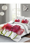 Lastikli Çarşaflı %100 Pamuk Saten Çift Kişilik Nevresim Takımı Tulip