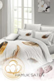 Lastikli Çarşaflı %100 Pamuk Saten Çift Kişilik Nevresim Takımı Lucky Feather