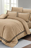 Lastikli Çarşaflı %100 Pamuk Saten Çift Kişilik Nevresim Takımı Luxury Pamuk Saten Kahve