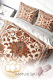Lastikli Çarşaflı %100 Pamuk Saten Çift Kişilik Nevresim Takımı Brown Figure