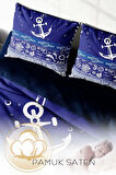 Lastikli Çarşaflı %100 Pamuk Saten Çift Kişilik Nevresim Takımı Okyanusta Gece