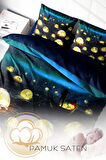 Lastikli Çarşaflı %100 Pamuk Saten Çift Kişilik Nevresim Takımı Moon River