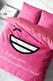 Lastikli Çarşaflı %100 Pamuk Saten Çift Kişilik Nevresim Takımı Smile Mottom