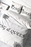 Lastikli Çarşaflı %100 Pamuk Saten Çift Kişilik Nevresim Takımı White King-Queen