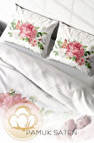 Lastikli Çarşaflı %100 Pamuk Saten Çift Kişilik Nevresim Takımı New Floral