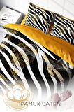 Lastikli Çarşaflı %100 Pamuk Saten Çift Kişilik Nevresim Takımı Zebra Feather