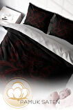 Lastikli Çarşaflı %100 Pamuk Saten Çift Kişilik Nevresim Takımı Black Baroque