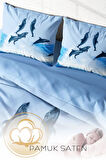 Lastikli Çarşaflı %100 Pamuk Saten Çift Kişilik Nevresim Takımı Dolphin2