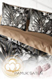 Lastikli Çarşaflı %100 Pamuk Saten Çift Kişilik Nevresim Takımı Gray Casual