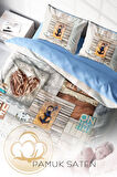 Çift Kişilik ( Lastikli Çarşaflı ) %100 Pamuk Saten Nevresim Takımı La Mer