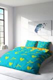 Lastikli Çarşaflı %100 Pamuk Saten Çift Kişilik Nevresim Takımı Turkuaz