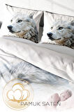 Lastikli Çarşaflı %100 Pamuk Saten Çift Kişilik Nevresim Takımı White Wolf