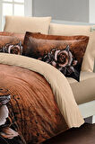 Nevresim Takımı %100 Doğal Pamuk Çift Kişilik 3d Digital Copper Rose