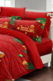 Yılbaşı Süsü Cookie Noel %100 Pamuk Saten 3d Çift Kişilik Nevresim Takımı