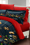 Yılbaşı Süsü Dark Deer Noel %100 Pamuk Saten 3d Çift Kişilik Nevresim Takımı