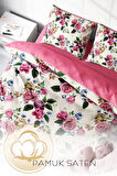 Çift Kişilik ( Lastikli Çarşaflı ) %100 Pamuk Saten Nevresim Takımı Dance Of Roses