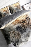 Leopar Çift Kişilik Nevresim Takımı Özel Dokuma Pamuk Saten Snow Leopard