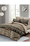 Leopar Çift Kişilik Nevresim Takımı Özel Dokuma Pamuk Saten Leopard Fabric