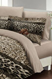 Leopar Çift Kişilik Nevresim Takımı Özel Dokuma Pamuk Saten Leopard Fabric