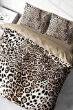 Leopar Lastikli Çarşaflı %100 Pamuk Saten Çift Kişilik Nevresim Takımı Classical Leopard