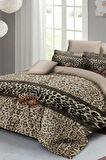 Leopar Lastikli Çarşaflı %100 Pamuk Saten Çift Kişilik Nevresim Takımı Leopard Fabric