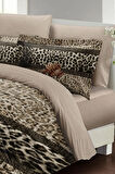 Leopar Lastikli Çarşaflı %100 Pamuk Saten Çift Kişilik Nevresim Takımı Leopard Fabric