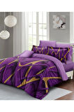 Purple Brown 3d Pamuk Saten Çift Kişilik Nevresim Takımı