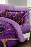 Purple Brown 3d Pamuk Saten Çift Kişilik Nevresim Takımı
