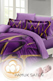 Purple Brown 3d Pamuk Saten Çift Kişilik Nevresim Takımı
