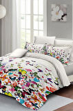 Çift Kişilik Nevresim Takımı Özel Dokuma Pamuk Saten Colorfull Butterfly