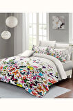 Çift Kişilik Nevresim Takımı Özel Dokuma Pamuk Saten Colorfull Butterfly
