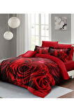 Nevresim Takımı %100 Doğal Pamuk Çift Kişilik 3d Digital Roses Love Heart