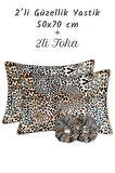 İpek Saten Yastık Kılıfı 2 Adet 50x70cm 2 Adet Saten Tokalı Leopar