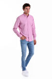PEMBE Ç. Slim Fit Çizgili Slim Yaka Pamuklu Uzun Kollu Casual Gömlek
