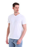 Beyaz Düz Slim Fit 100% Pamuk V Yaka Tişört