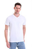 Beyaz Düz Slim Fit 100% Pamuk V Yaka Tişört