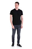 Siyah Düz Slim Fit 100% Pamuk V Yaka Tişört