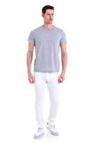 Gri Melanj Düz Slim Fit 100% Pamuk V Yaka Tişört