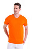 Oranj Düz Slim Fit 100% Pamuk V Yaka Tişört