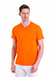 Oranj Düz Slim Fit 100% Pamuk V Yaka Tişört