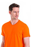 Oranj Düz Slim Fit 100% Pamuk V Yaka Tişört
