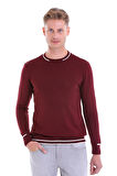 Bordo Regular Fit Çizgili Yün Bisiklet Yaka Triko Kazak | S