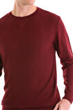 Bordo Regular Fit Çizgili Yün Bisiklet Yaka Triko Kazak | XL
