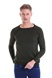 Haki Regular Fit Desenli V Yaka Yün Triko Kazak | XL